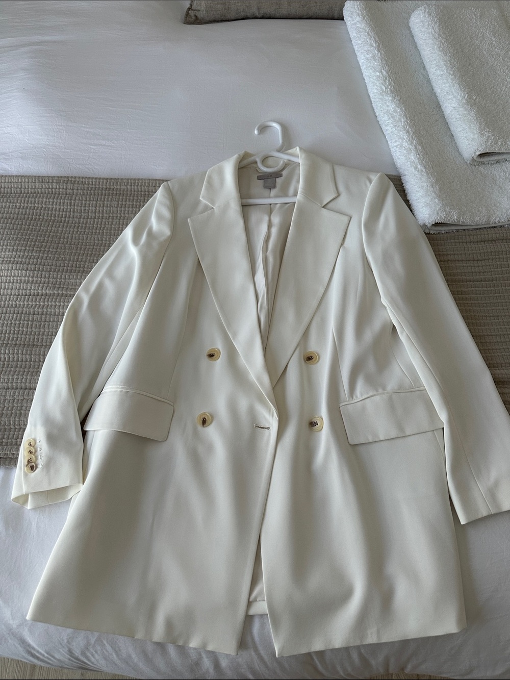 H&M Cream Double-Breasted Blazer Jacket with Gold Buttons